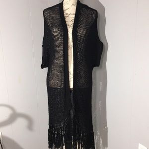 Rock & Republic crochet knit open long cardigan L
